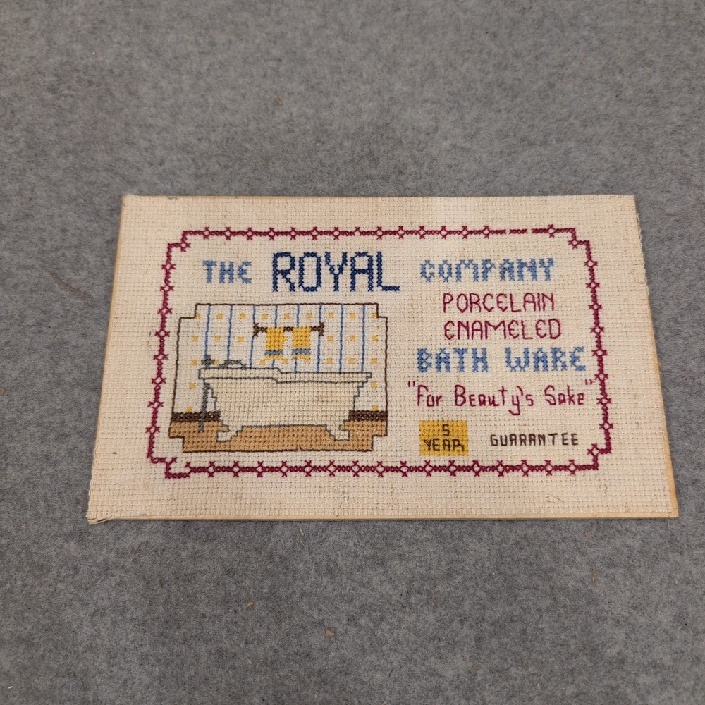 Vintage The Royal‎ Company Porcelain Enameled Bath Ware Cross Stitch Art VG